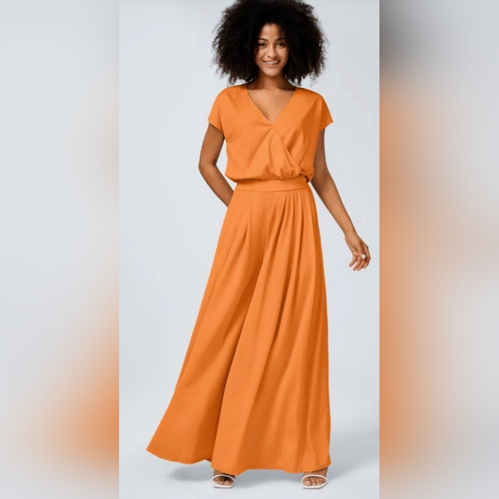 Halara V Neck Short Sleeve Side Pocket Wide Leg Flowy Waffle Casual Jumpsuit XL.